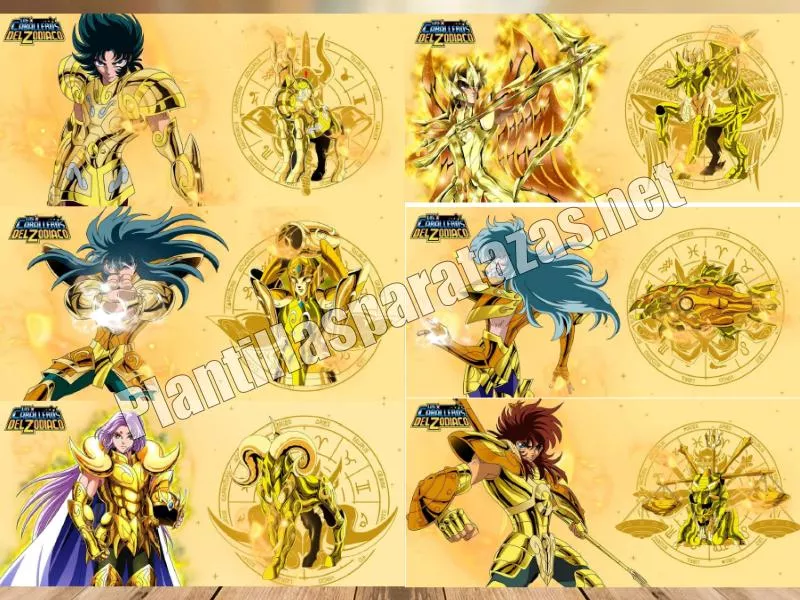 plantillas para tazas de los 12 caballeros dorados de la serie Caballeros del Zodiaco, Saint Seiya