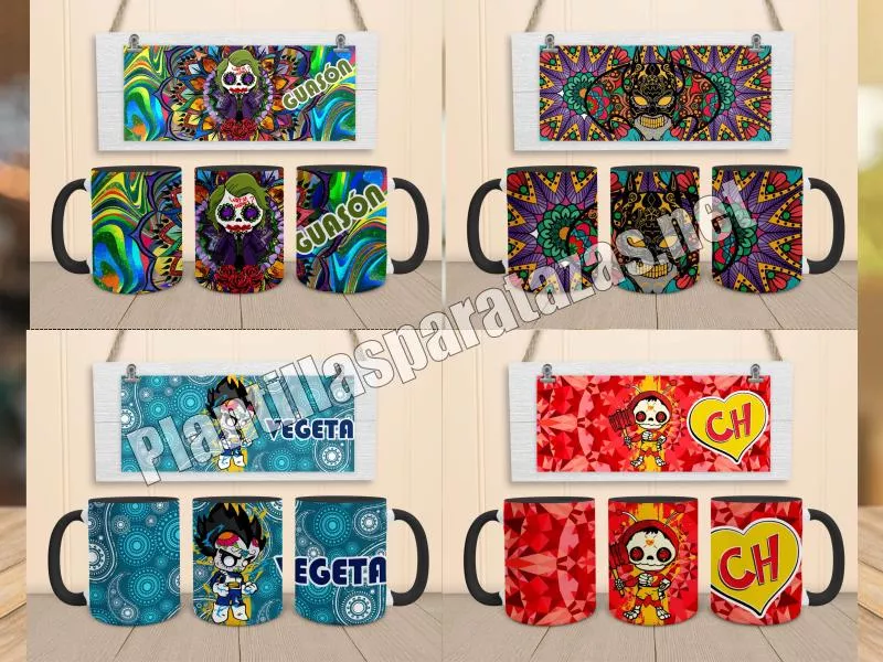 plantillas para sublimar tazas para el dia de los muertos