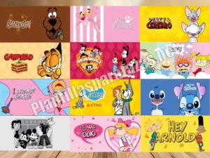 52-plantillas-para-tazas-caricaturas-y-series retro - Scooby Doo, Pantera Rosa, Supersonicos, Pinky y Cerebro, Hey Arnold, Rugrats, Garfield, Animaniacs, Stitch, Mi bella genio.