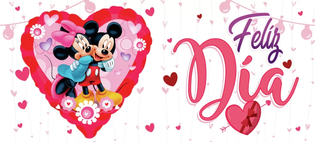 plantillas para tazas del día del amor y la amistad con Mickey y Minnie Mouse, texto Feliz Día