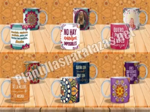 Mockup Plantillas para tazas con frases y mandalas