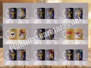 Mockups plantillas para tazas de los caballeros dorados, Saint Seiya