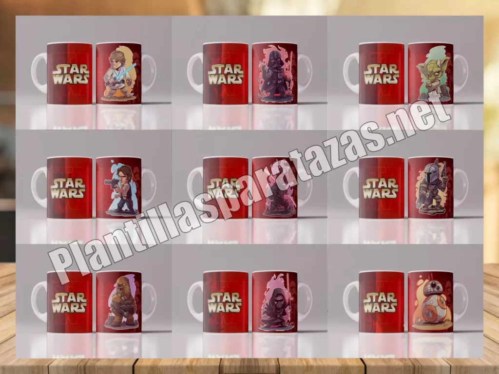 Mockups de plantillas para tazas de personajes de Star Wars
