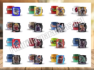 Mockups plantillas para tazas de caricaturas retro