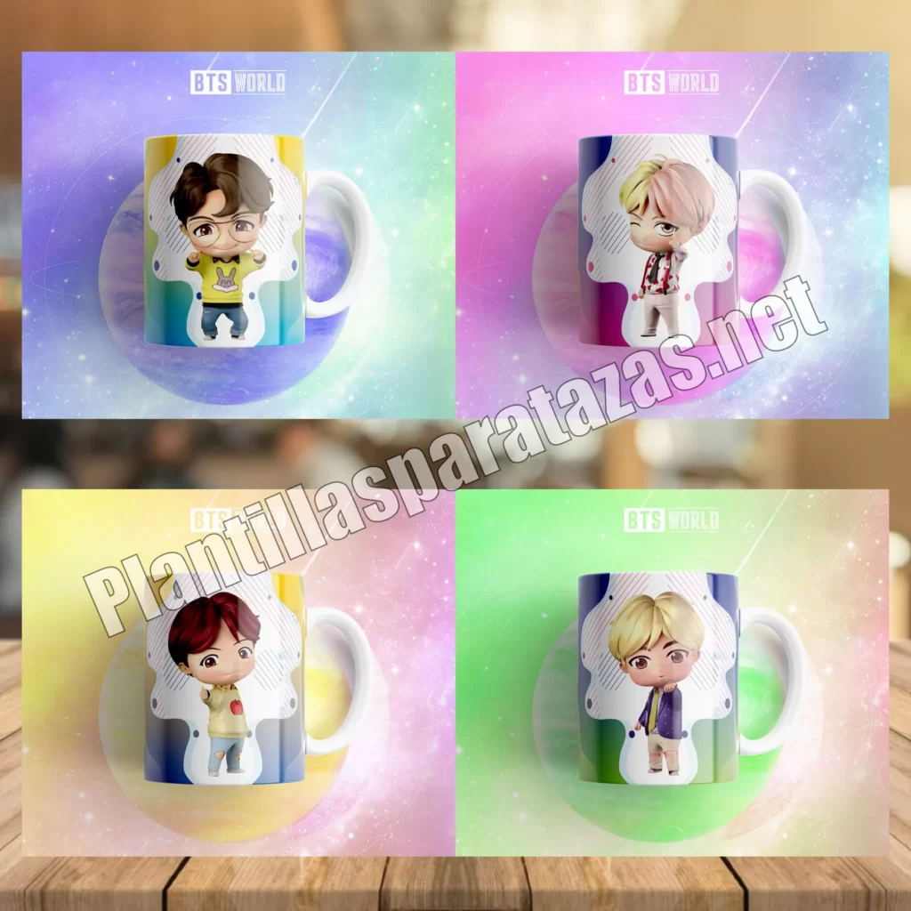 plantillas para tazas de BTS en caricatura