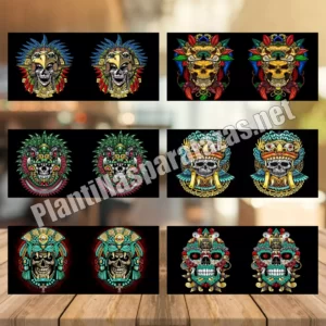 pack de plantillas para tazas de calaveras precolombinas aztecas