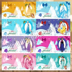 pack de plantillas para tazas de navidad con las princesas de Disney
