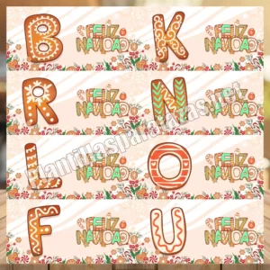 paquete de plantillas para tazas navideñas con las letras del abecedario