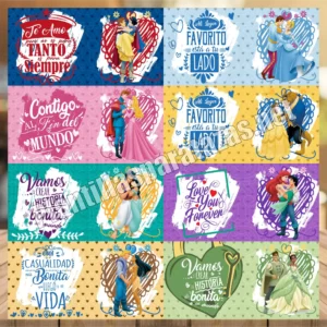 Paquete de plantilla para tazas de las princesas Disney para San Valentín