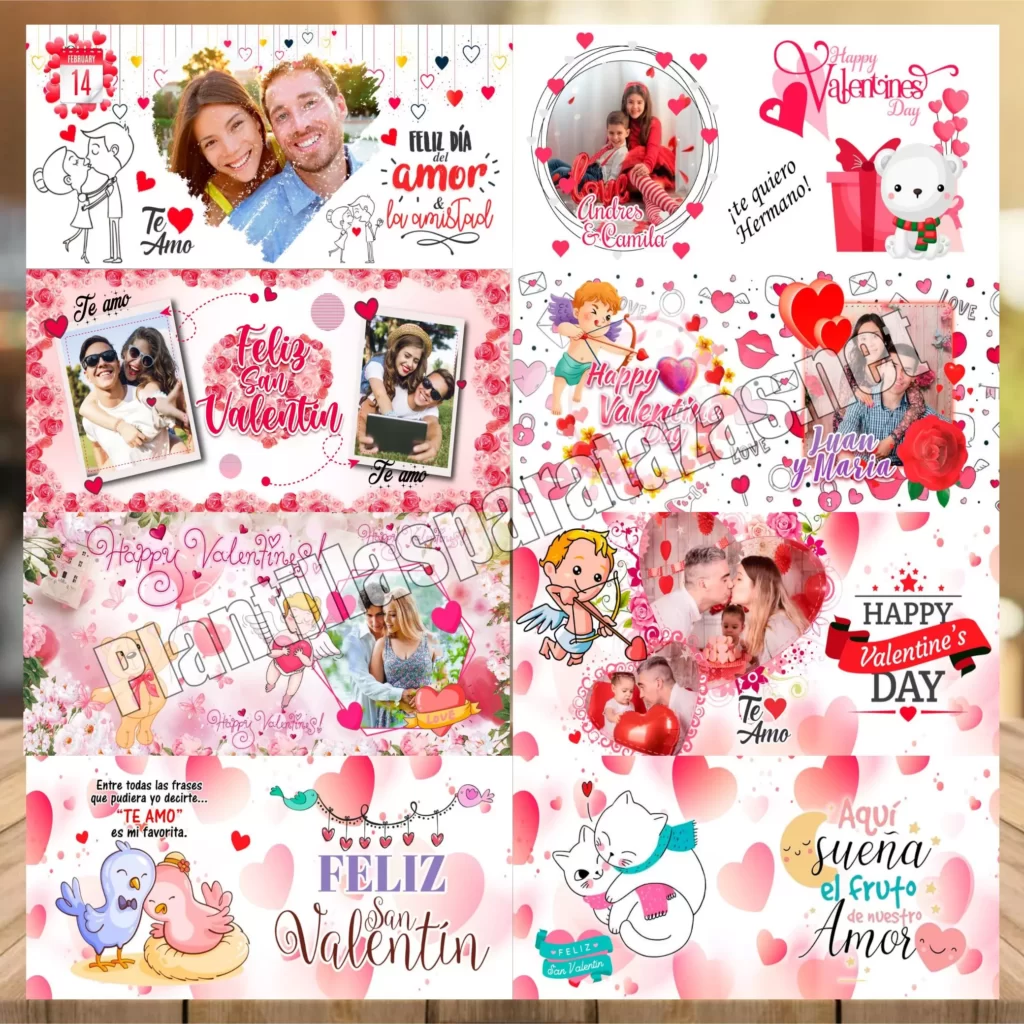 Paquete de plantillas para tazas de Feliz San Valentín, algunas permiten la personalización con fotos