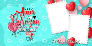 plantillas para tazas del día de los enamorados con foto - Texto: Amor mi corazón siempre viaja junto al tuyo